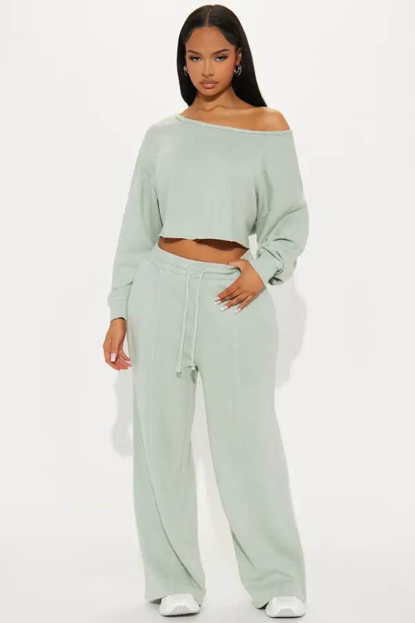 The Washed Off Shoulder Sweatshirt - Sage