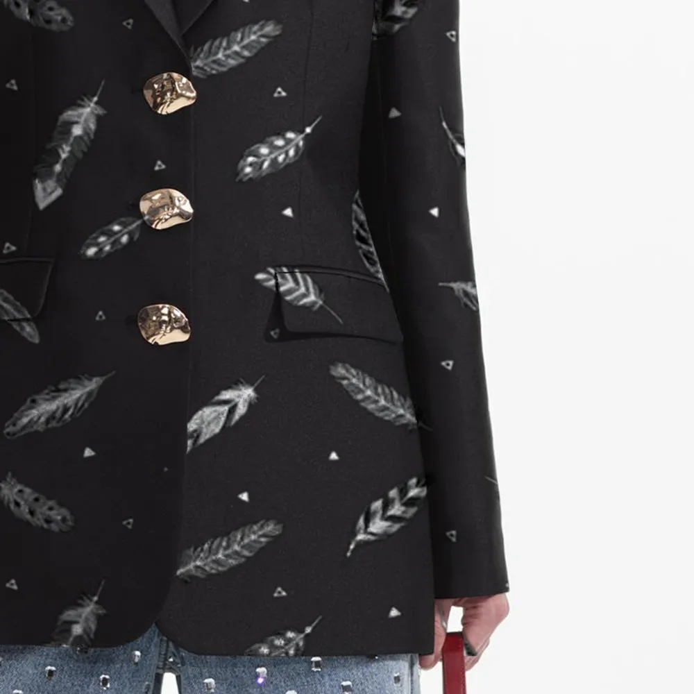 Black Feather Print Blazer