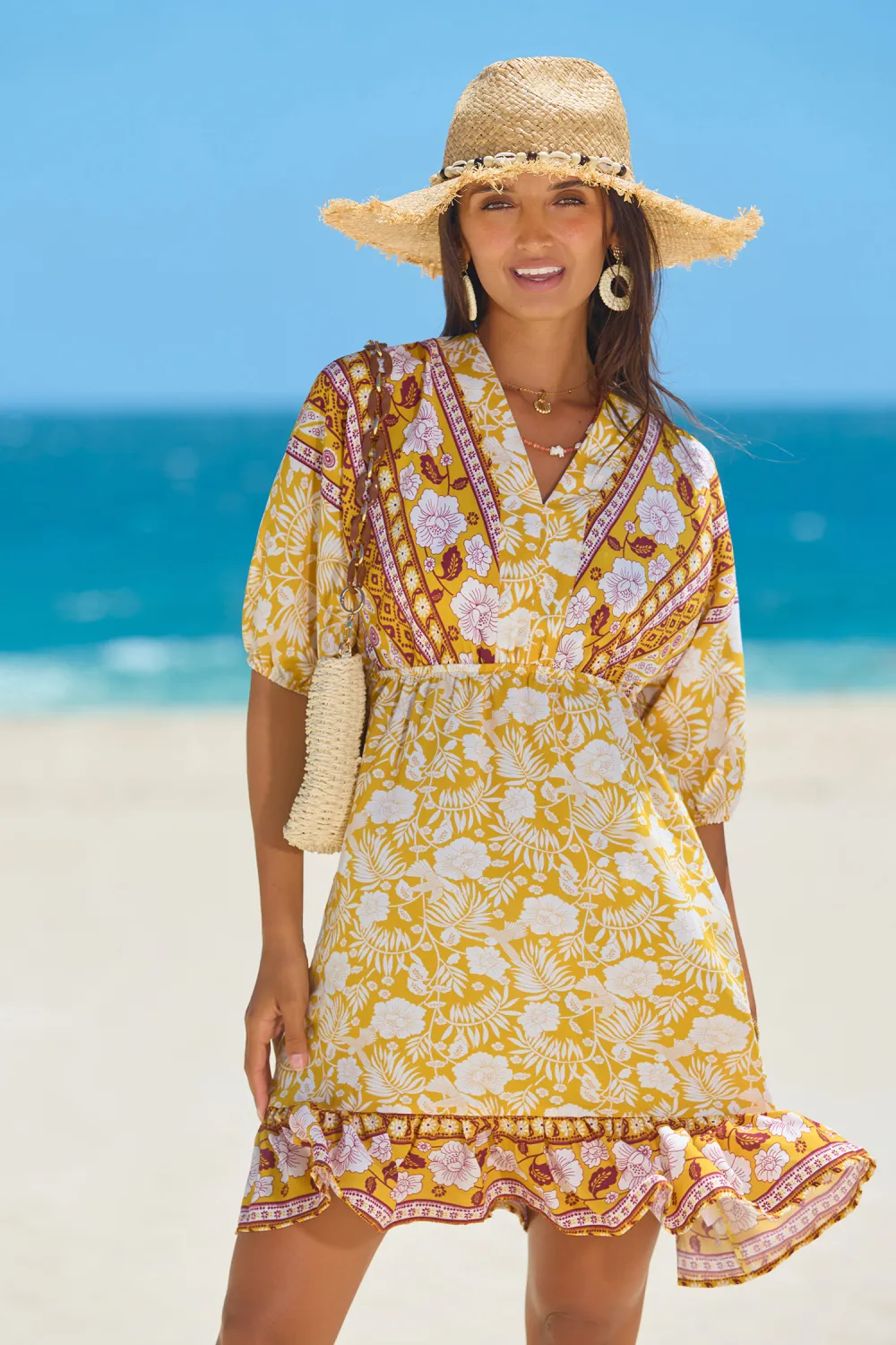 Canary Floral V-Neck Mini Dress