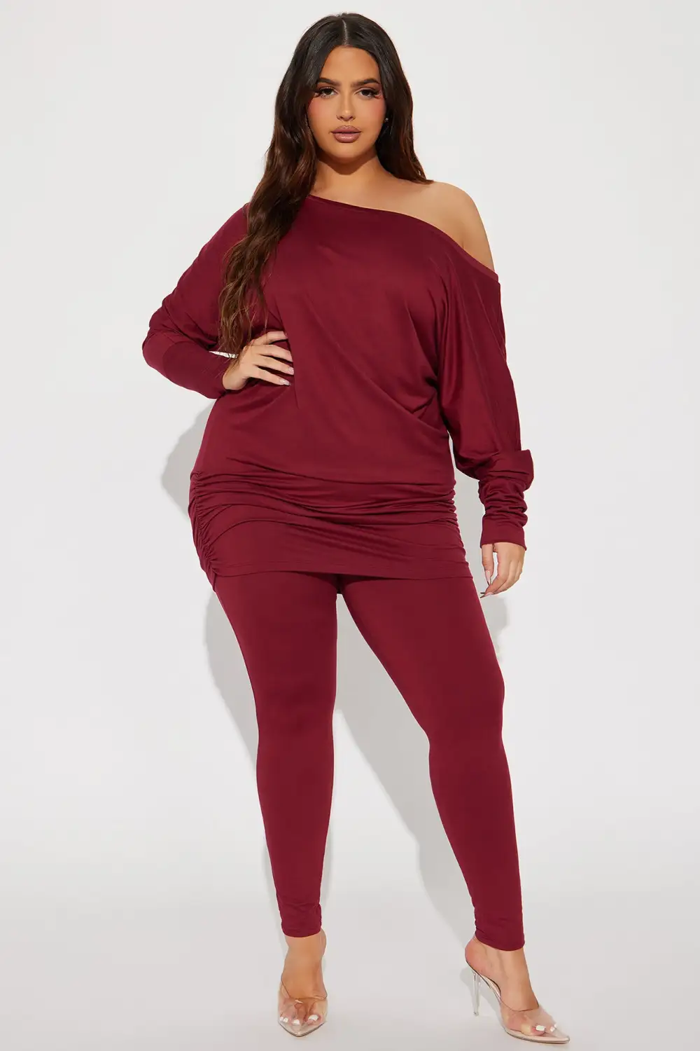 Camila Off Shoulder Legging Set - Wine