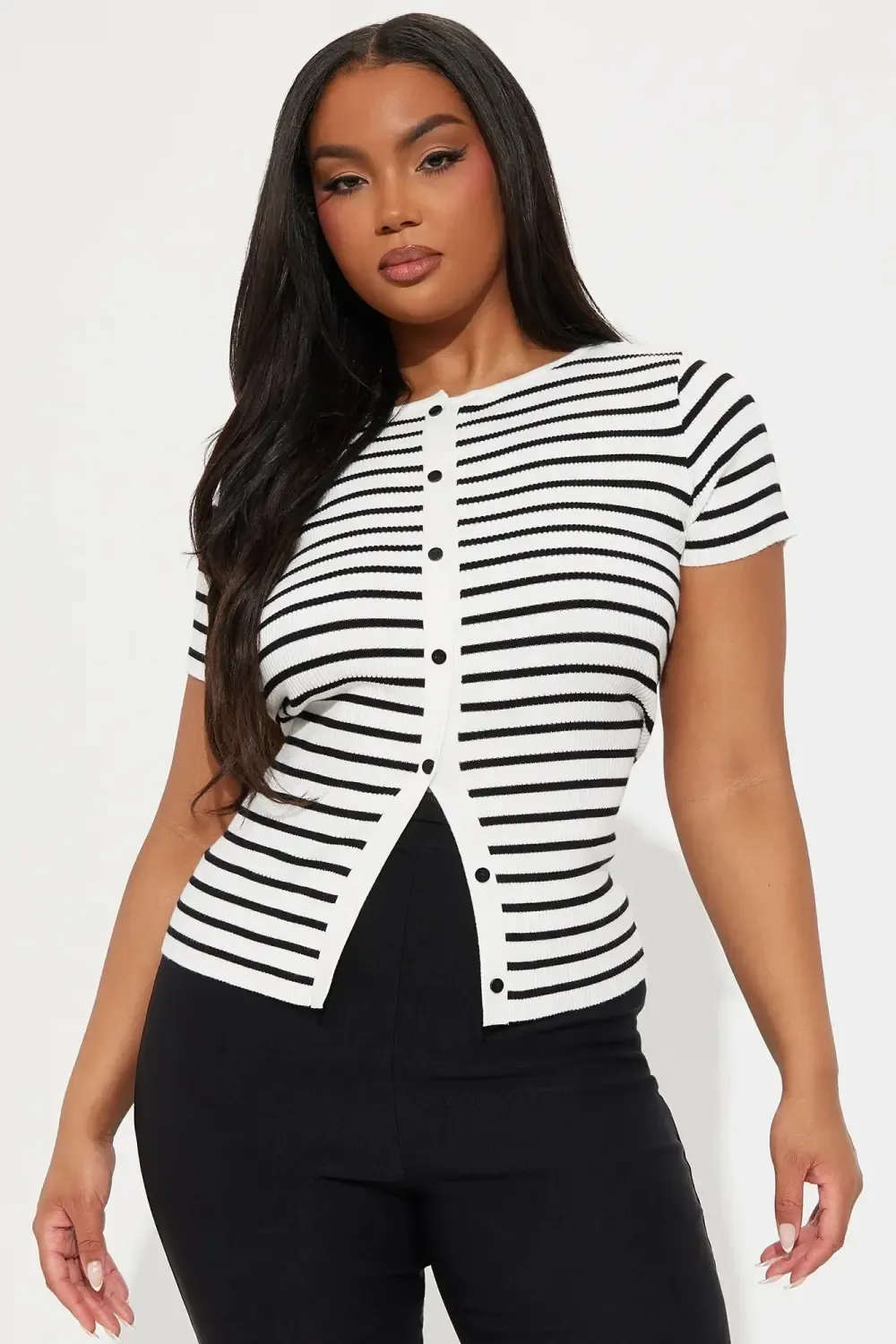 Zetta Striped Sweater Top - White/Black
