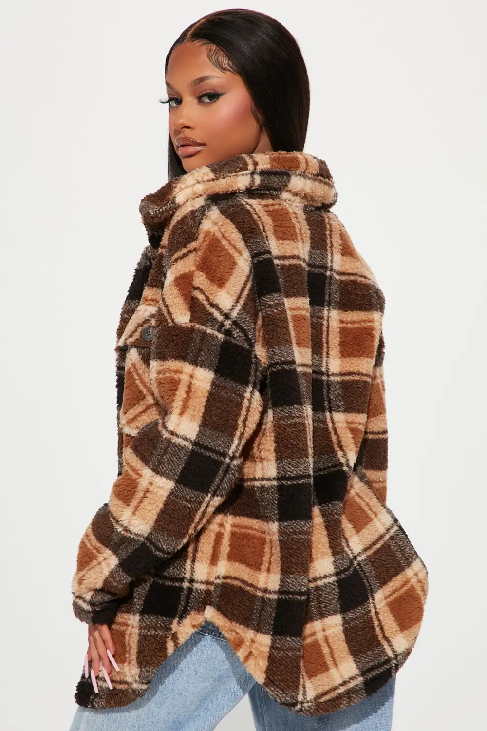 Feels Like Fall Sherpa Shacket - Camel/combo
