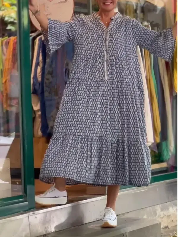 Women's V-neck Mid-sleeve Printed Casual Dress