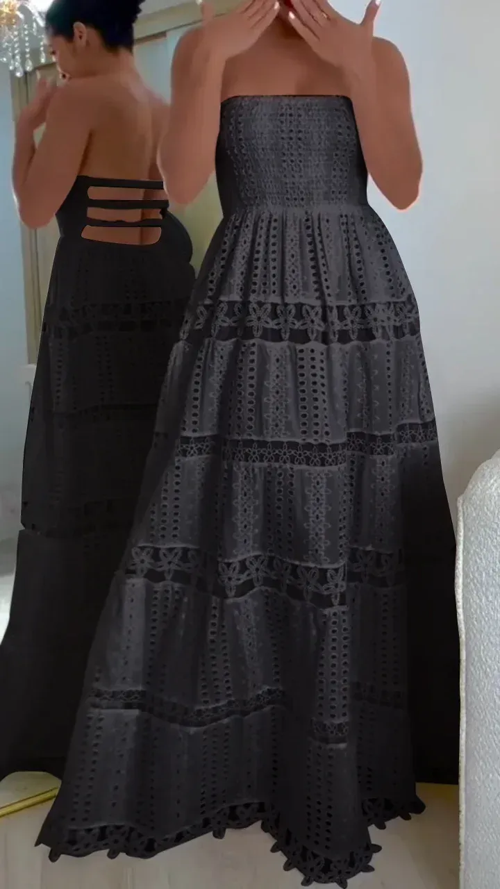 Women's Tube Top Backless Hollow Holiday Dress