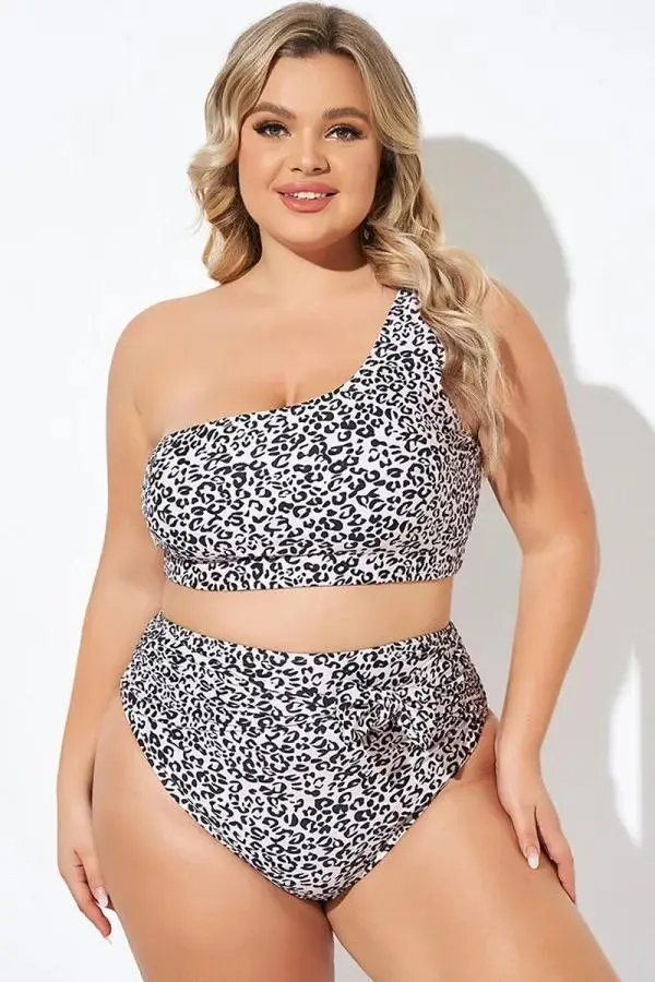 Leopard Print One Shoulder Women Bikini Top