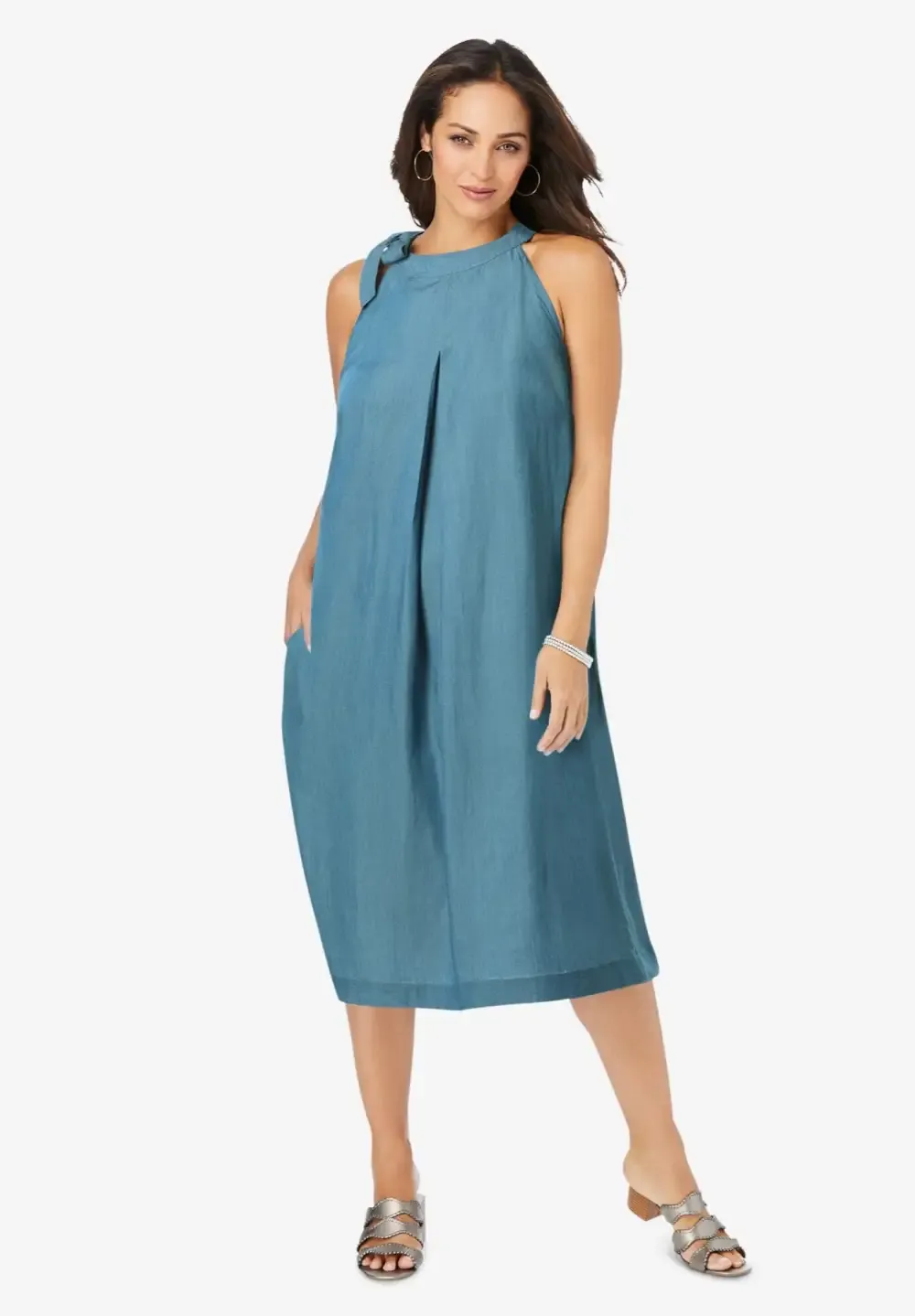 Denim Tie-Neck Dress