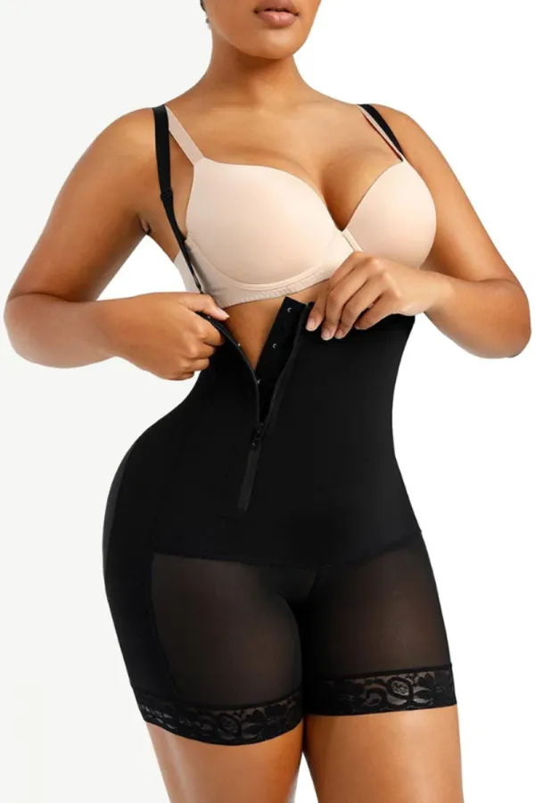 Black Straps Postpartum Side Zipper Support Shorts