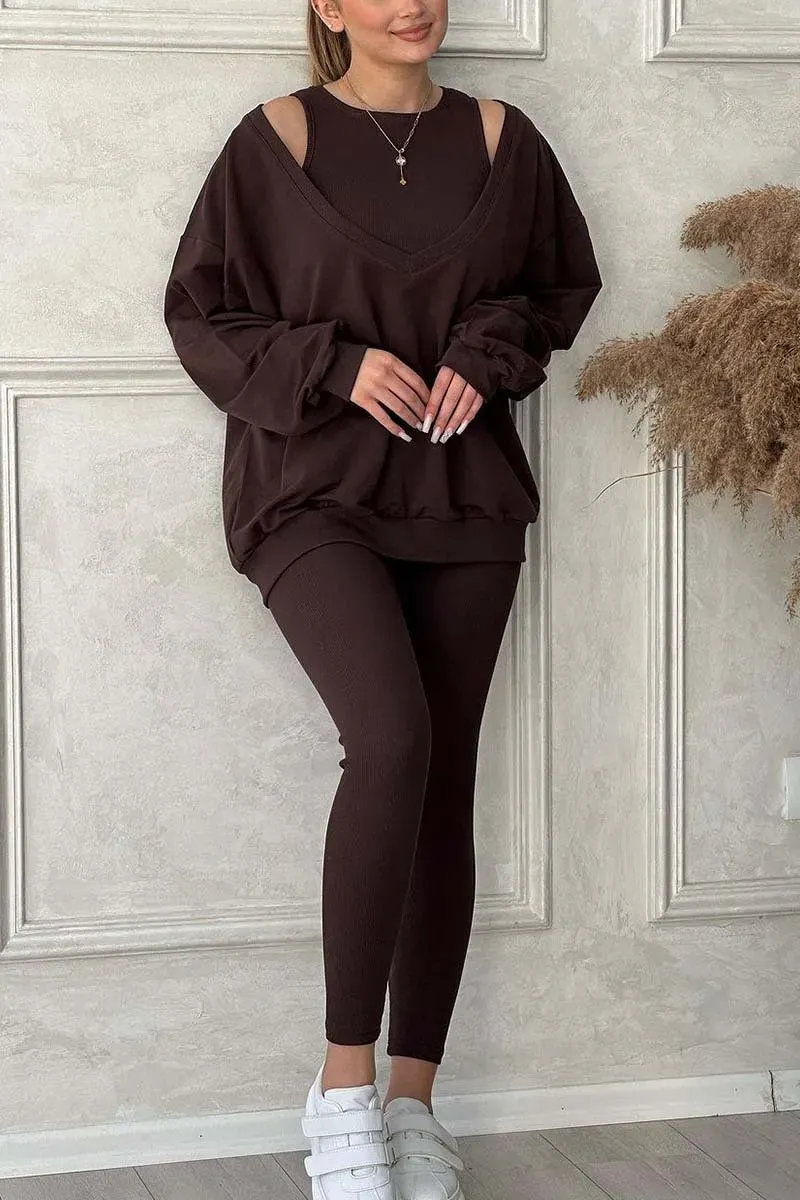 Women's casual sports solid color three-piece suit