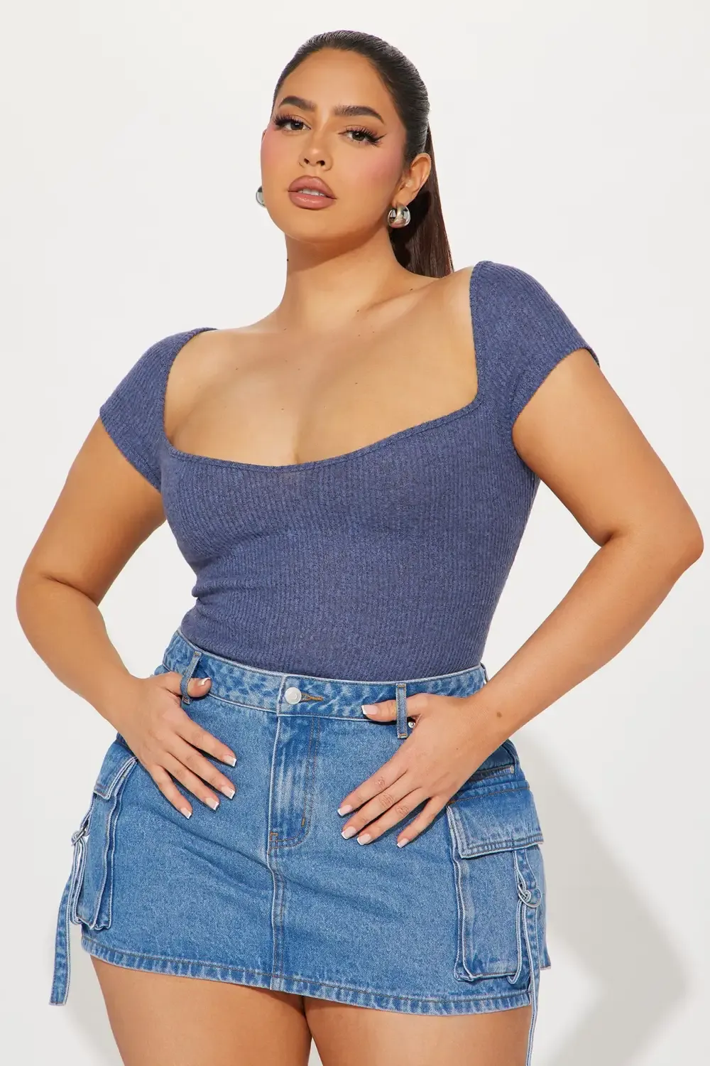 Call You Back Short Sleeve Bodysuit - Denim