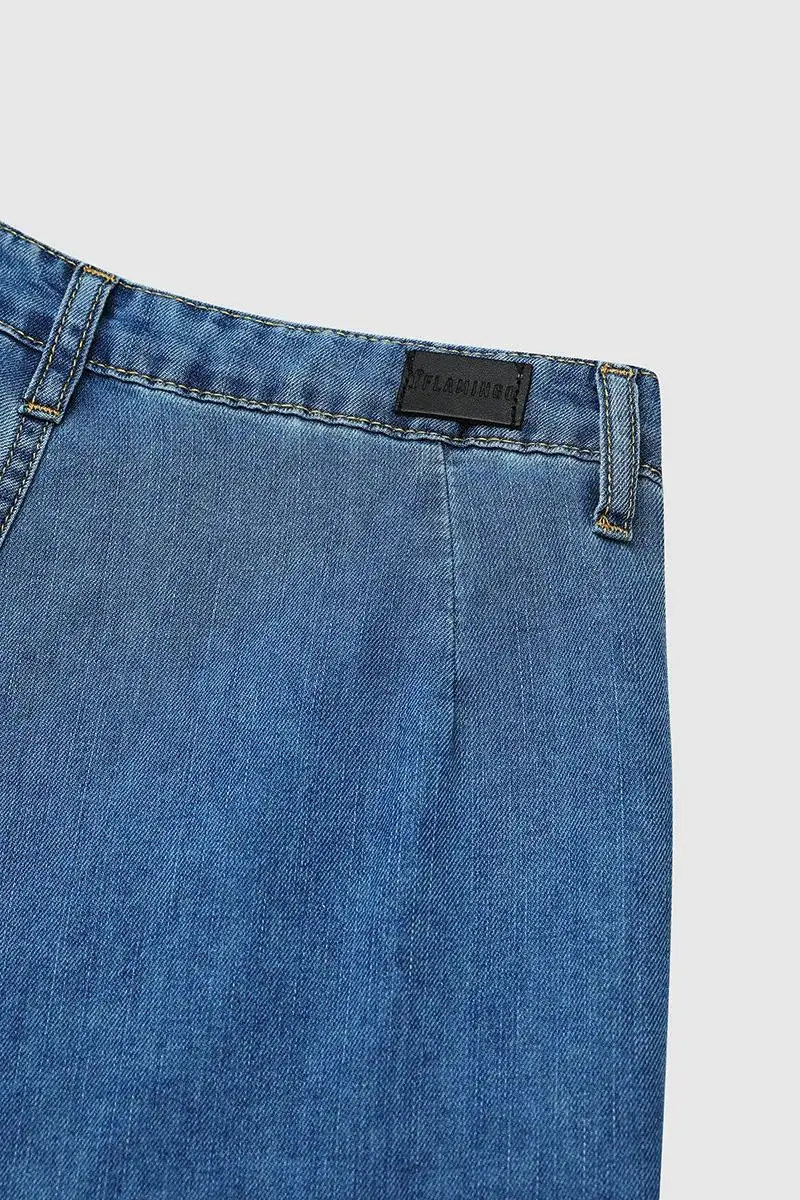 Wash Pleated Detail Wide Leg High Rise Jeans