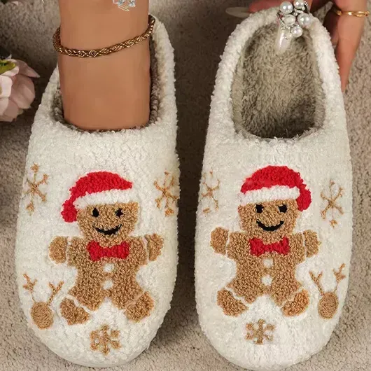 Christmas Beige Closed Toe Falt Slippers