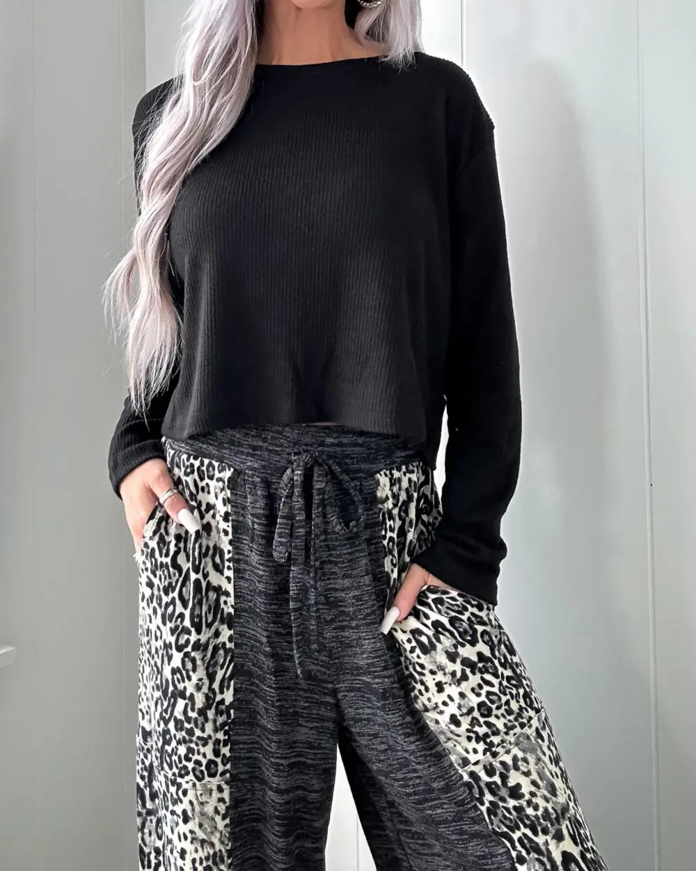 Black Ribbed Long Sleeve Top