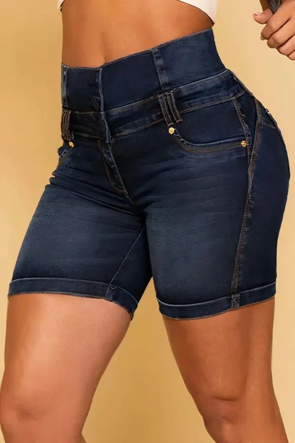 Button Fly Zip Back High Waist Butt Lifting Denim Shorts
