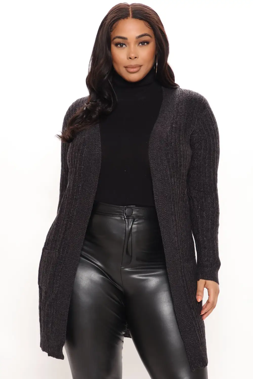 Throw It On Ribbed Cardigan - Black/Charcoal