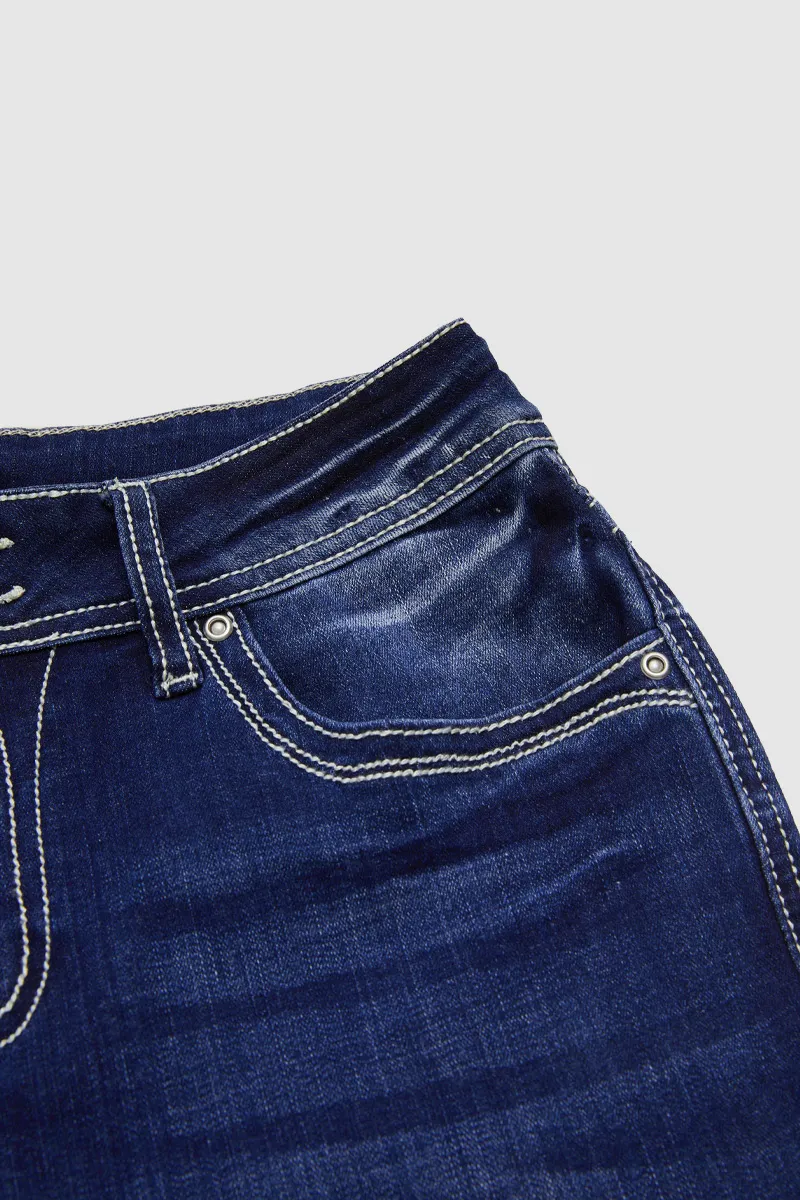 Raw Hem Double Button Mid Waist Straight Leg Jeans