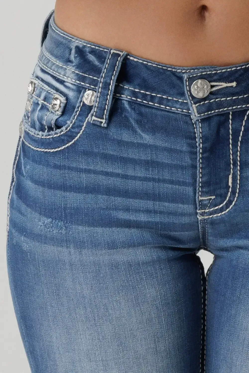 Glimmering Cross-Stitch Straight Jeans