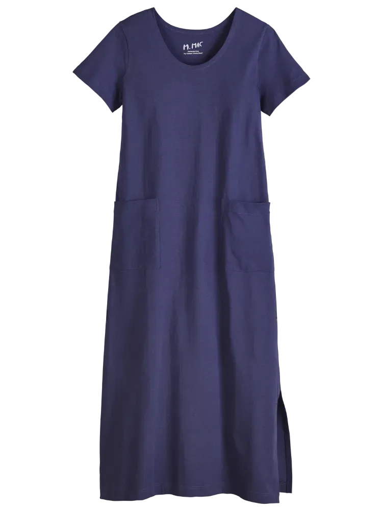 M.MAC Solid Cotton Knit Ankle-Length Dress With Pockets