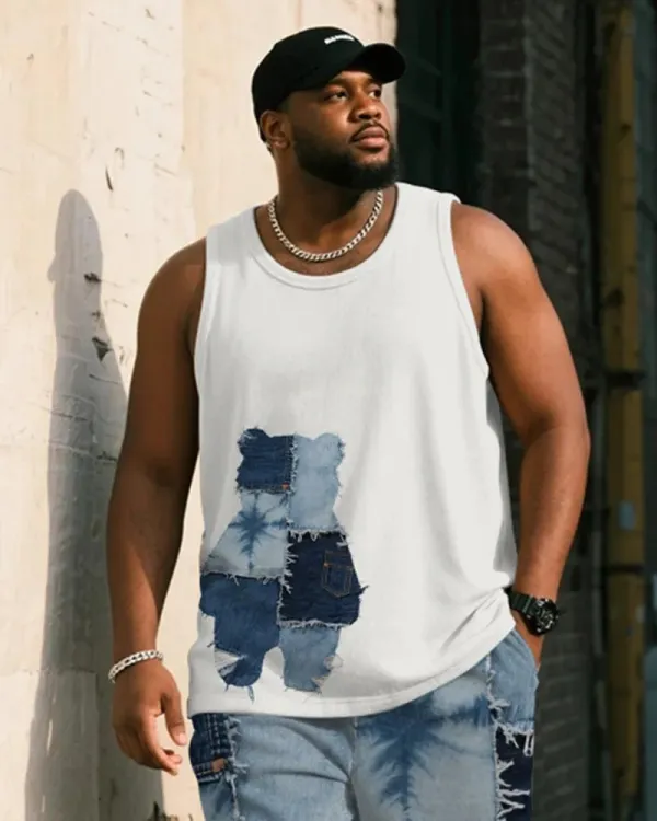 Big & Tall Men's Bear Print Tank Top and Shorts Suit