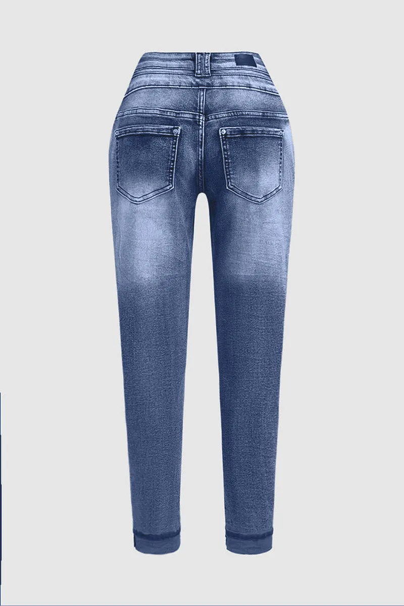 Button Up Roll Hem Low Rise Crop Jeans