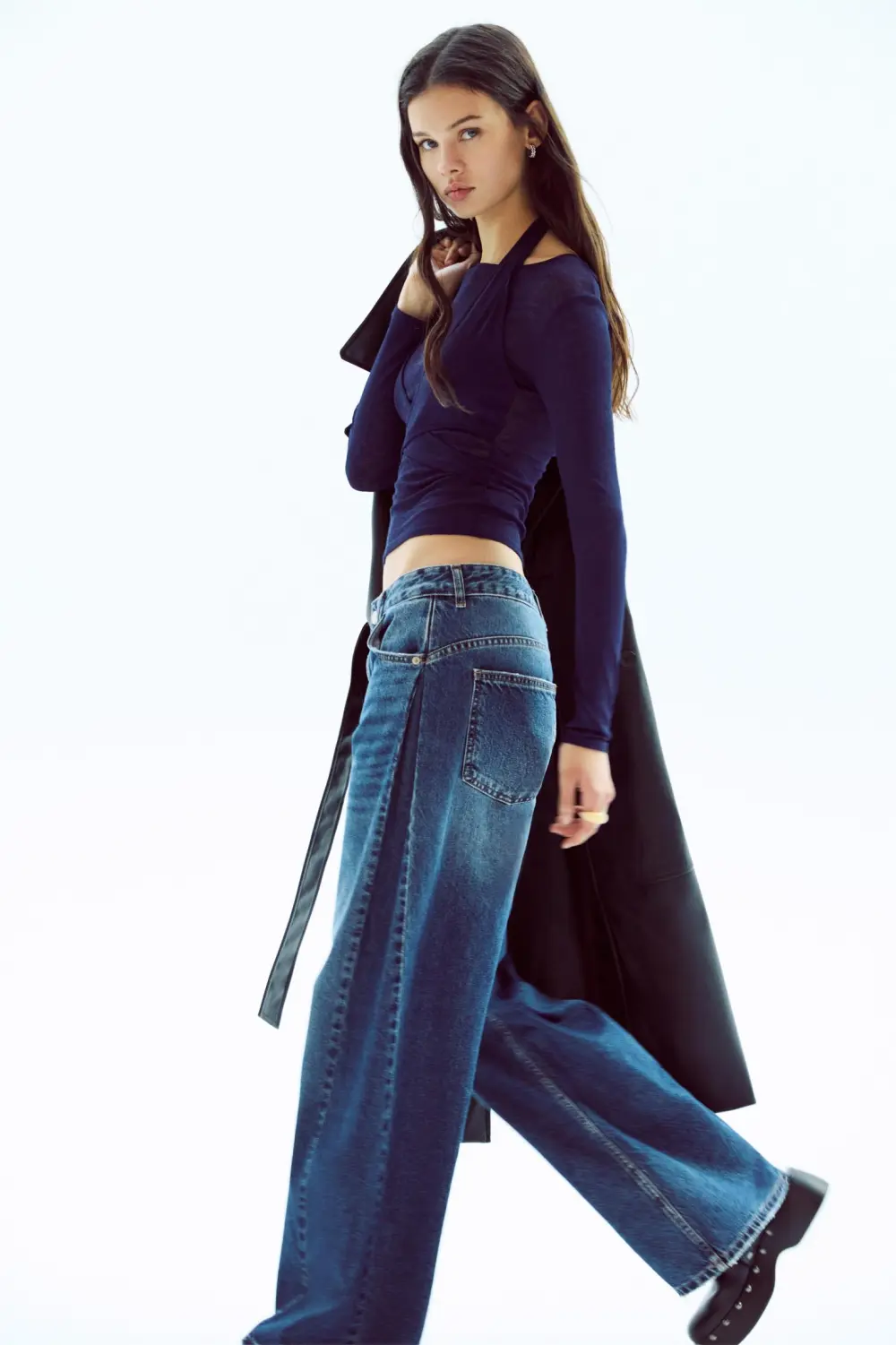 Double-layer top with crossover neckline