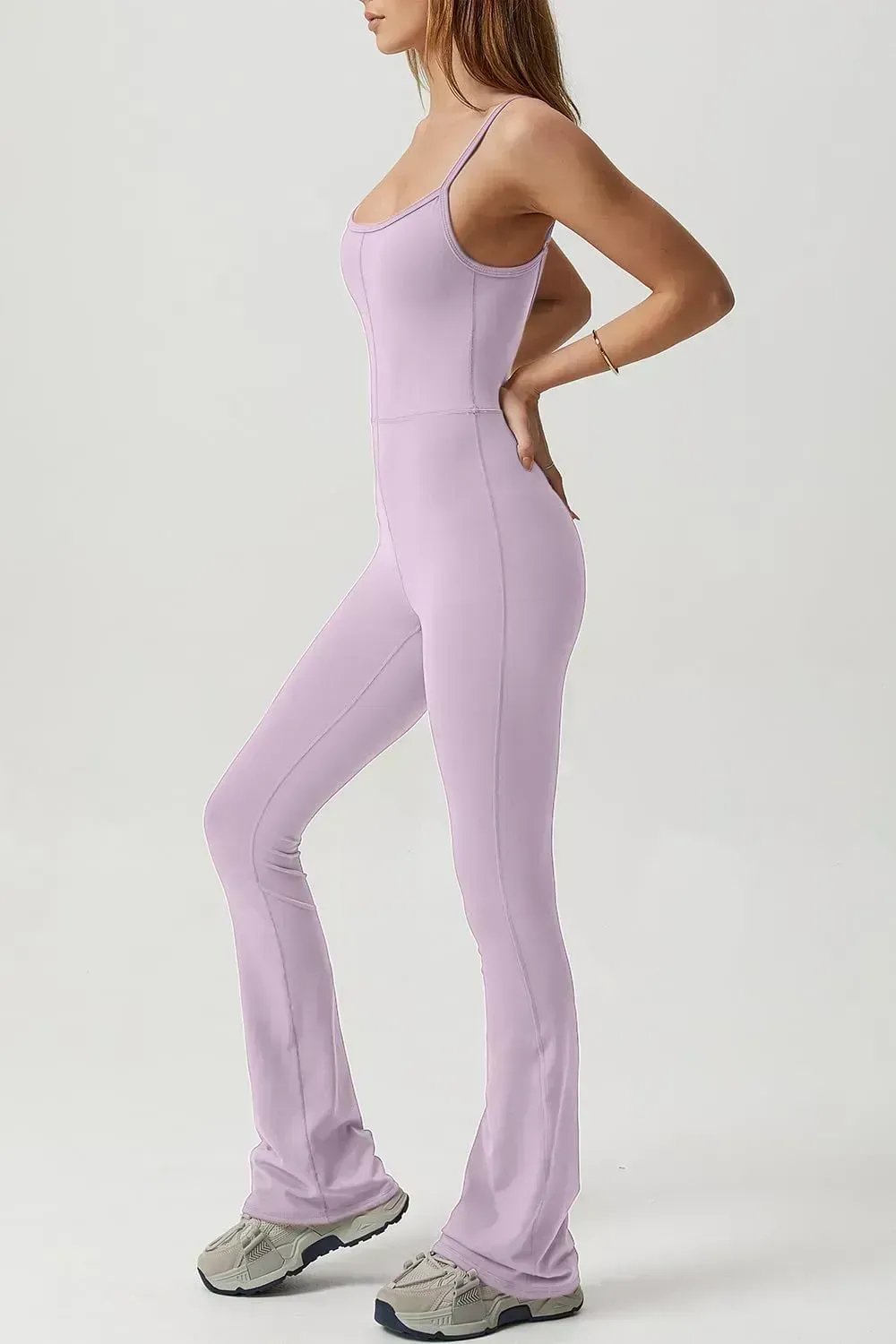 Flare Jumpsuits for Women Spaghetti Straps Scoop Neck Bodycon Full Length Casual Unitard Playsuit