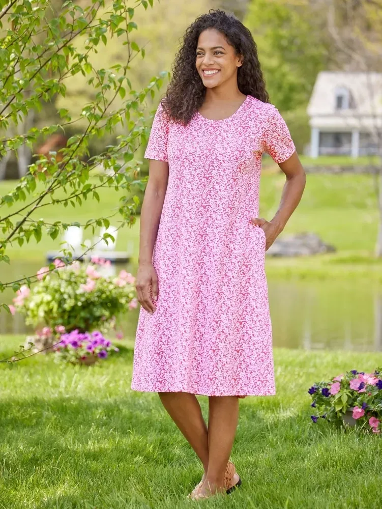 Fresh Florals Cotton Knit A-Line Midi Dress