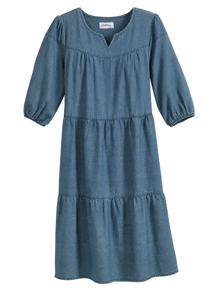 Notch-Neckline Denim Muumuu Dress