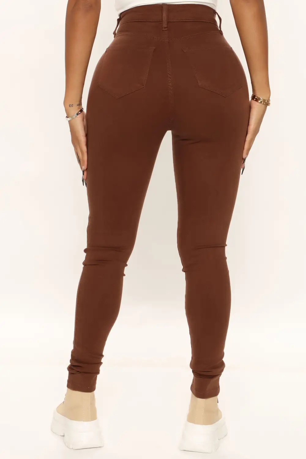 Classic High Waist Skinny Jeans - Chocolate