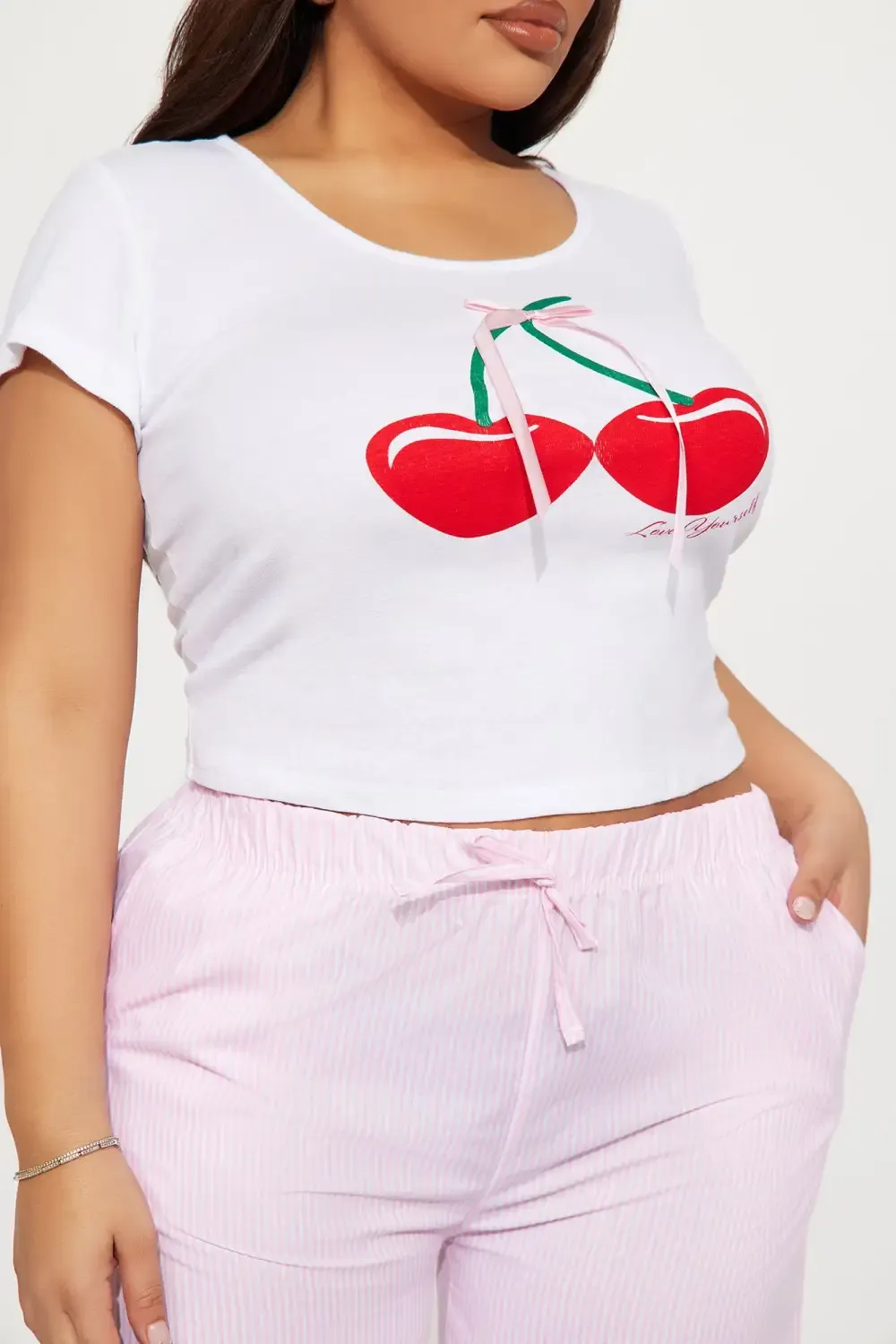 Cherry Season PJ Pant Set - White/Pink