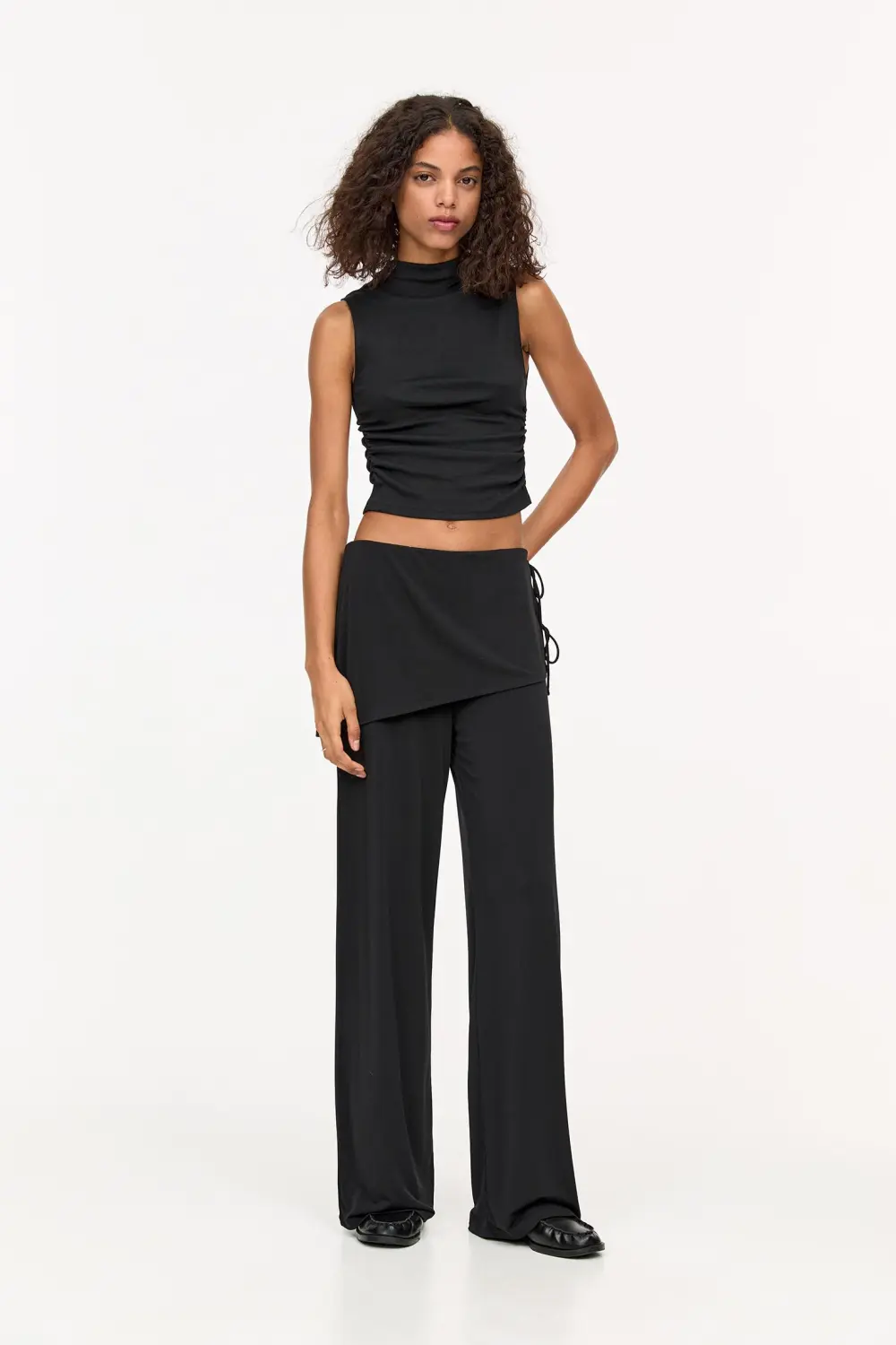 High neck gathered top