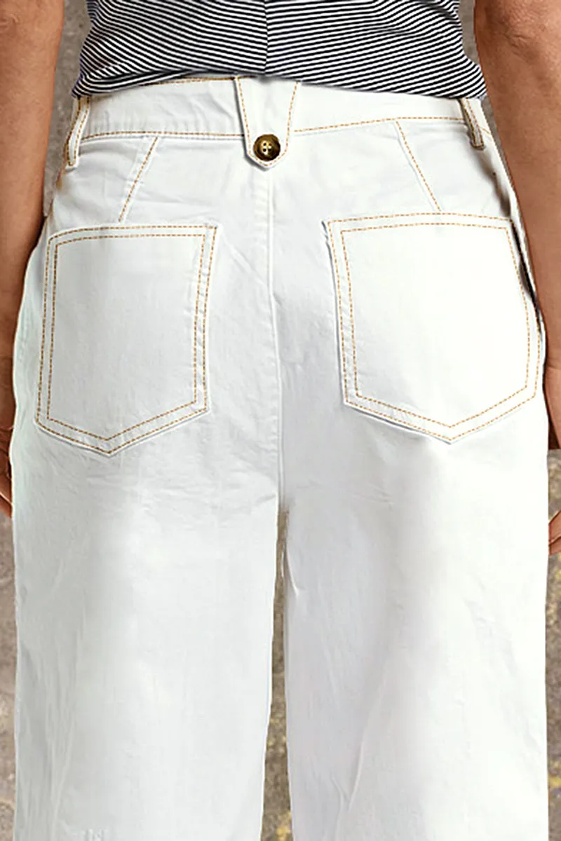 Contrast Stitch Button Fly Straight Leg High Rise Crop Pants