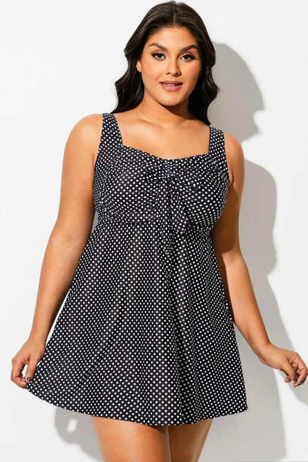 Black & White Polka Dot Knot Sexy Swimdress