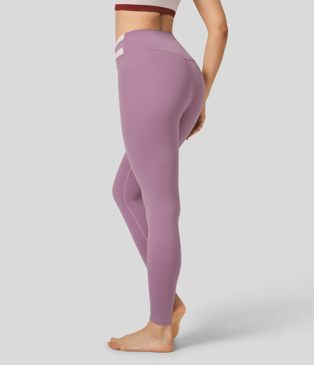 High Waisted Crossover Color Block 7/8 Yoga Leggings