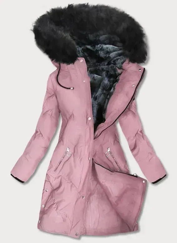 WATERPROOF WOMEN'S PARKA WITH CUT ON THE SIDES,Pink