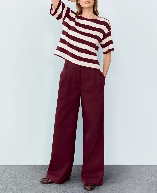 Topstitched Wide-Leg Pant