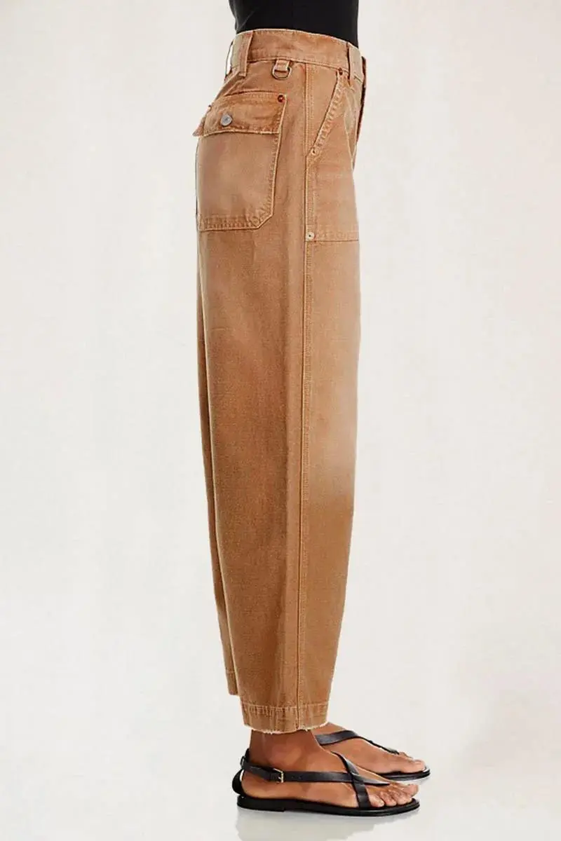 Flap Pocket Back Mid Waist Crop Pants Without Belt