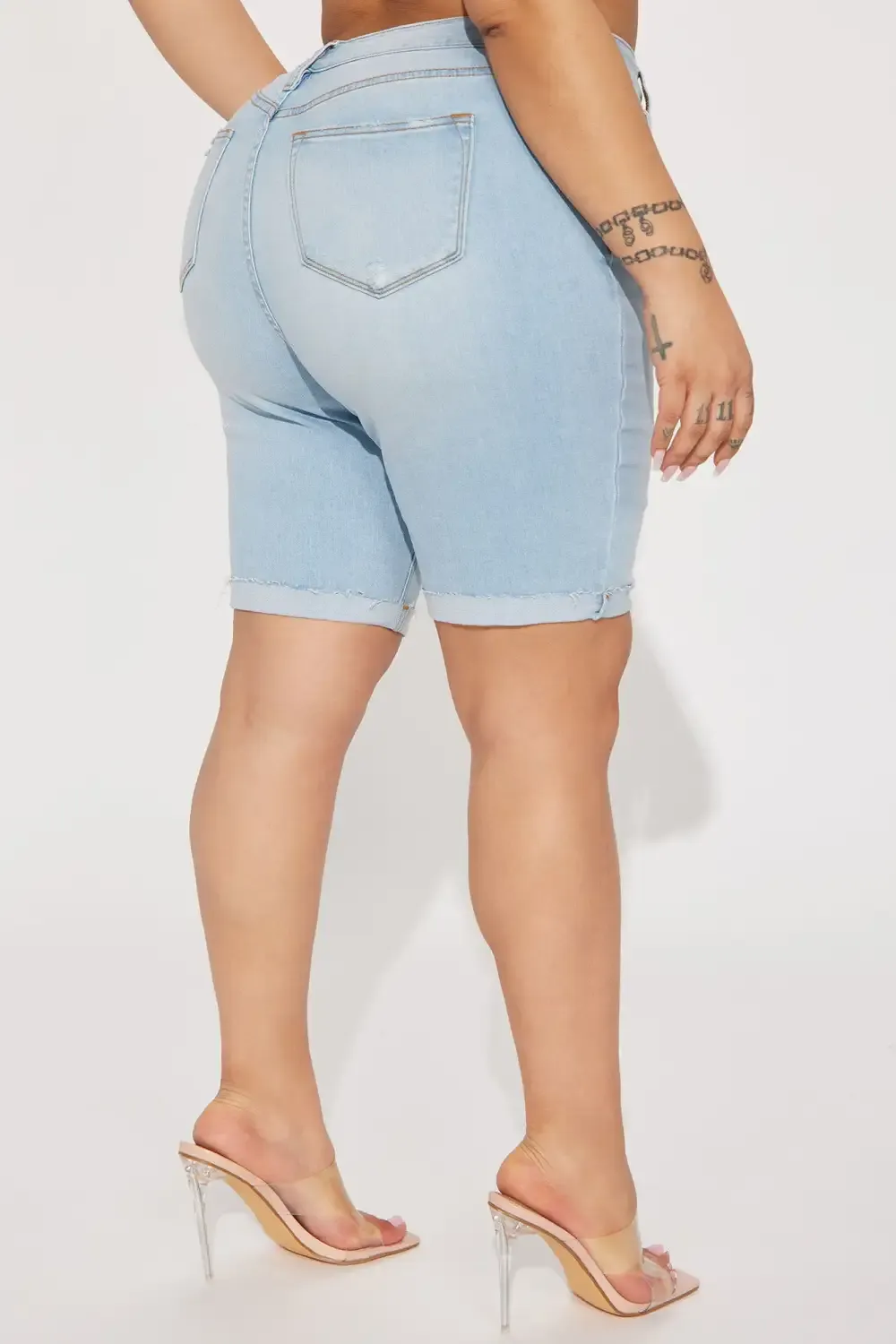 Almost There Stretch Denim Bermuda Shorts - Light Wash