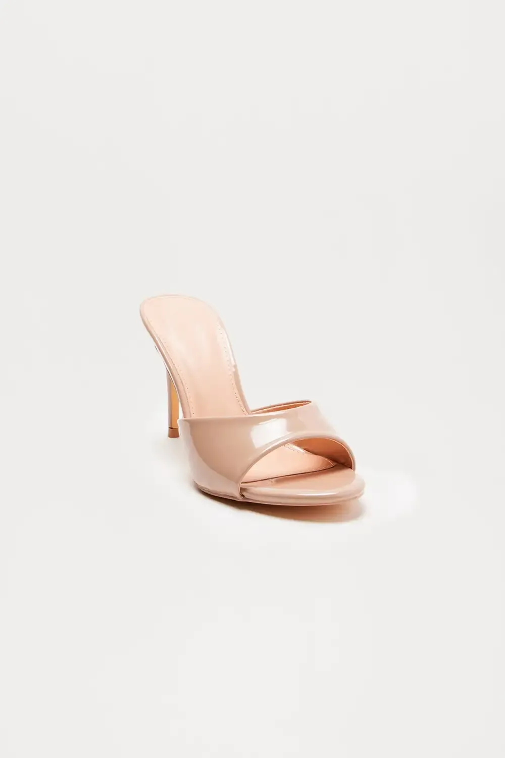 Shanley Faux Patent Stiletto Mules - Taupe