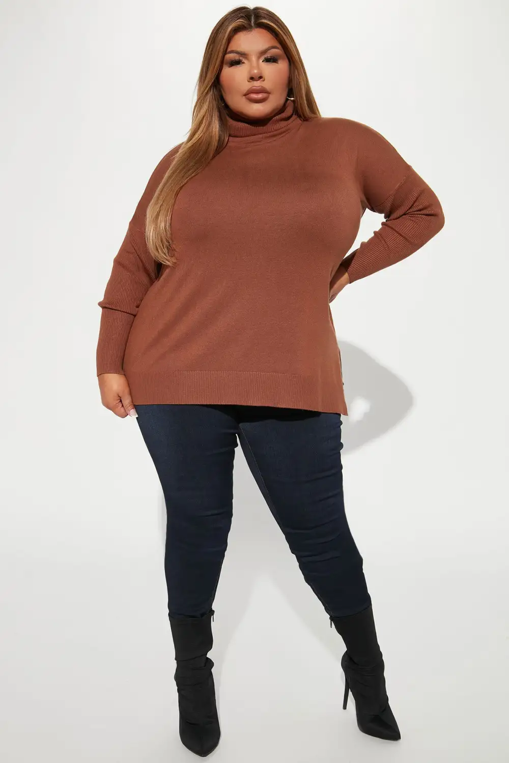 Tune It Out Turtleneck Tunic Sweater - Brown