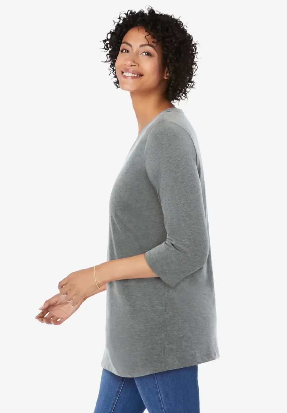 Perfect Three-Quarter Sleeve V-Neck Tunic