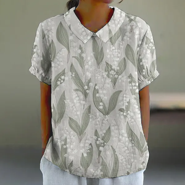 Women's Lily Of The Valley Spring Green Lapel Shirt