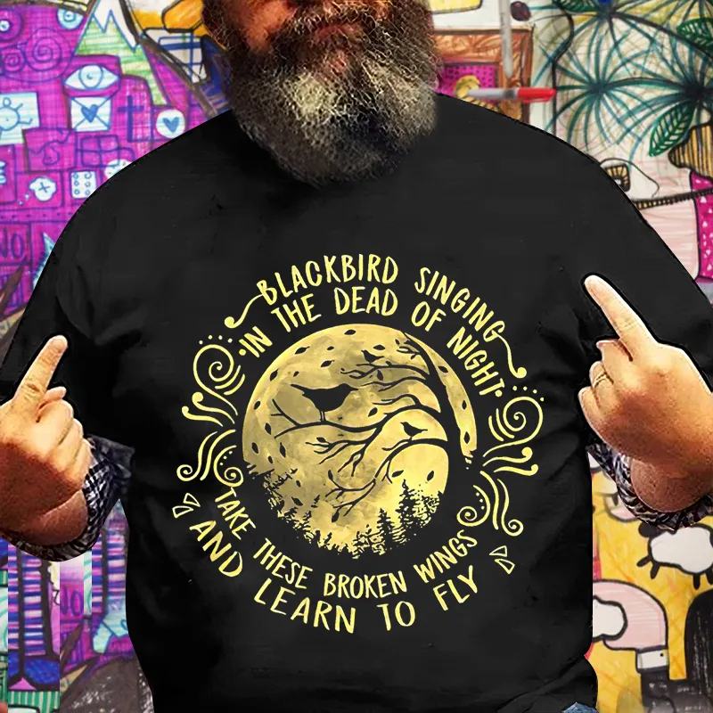 Men's Blackbird Singing In The Dead Of Night Printed T-shirt