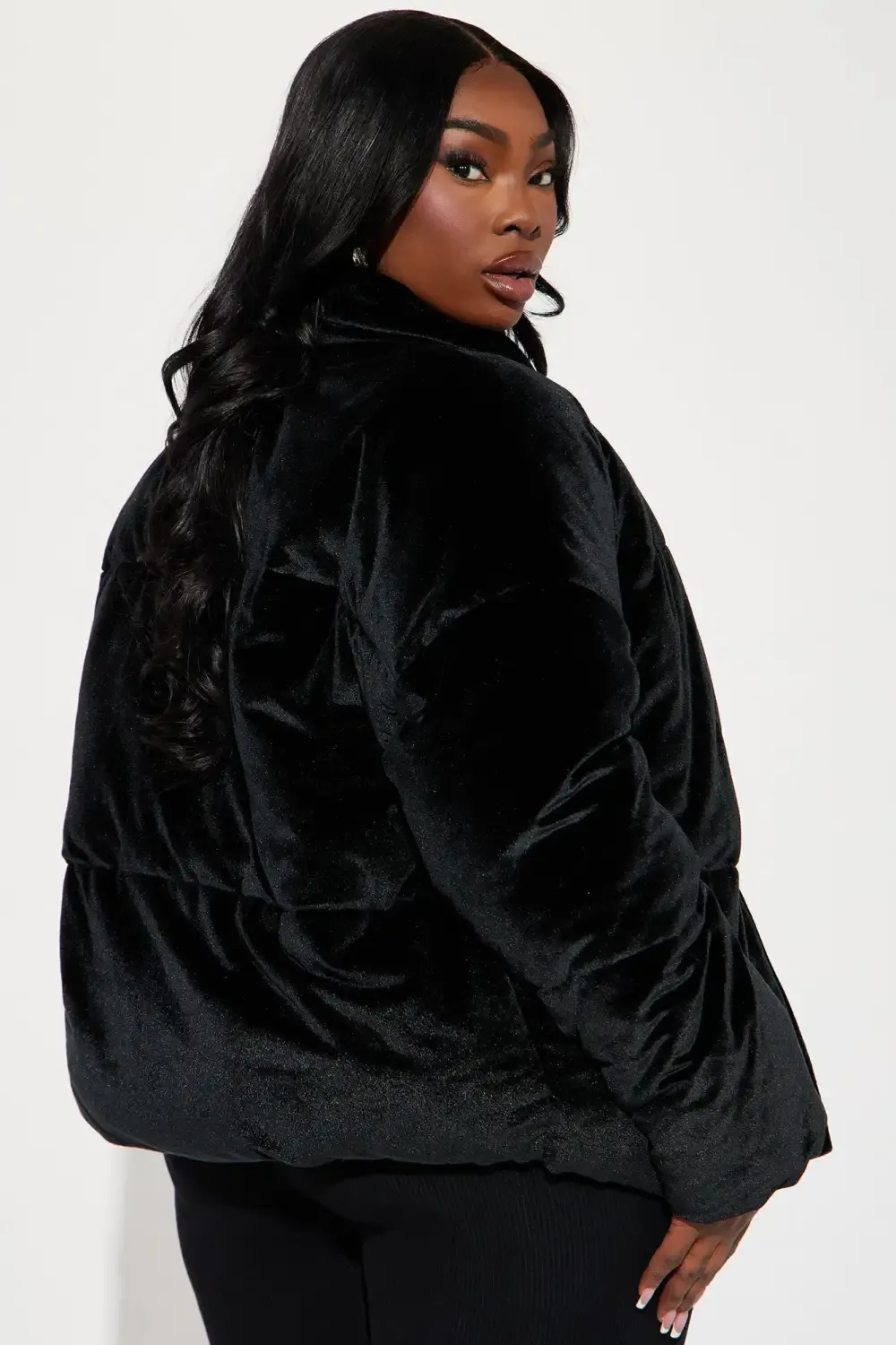 Cici Velvet Puffer Jacket - Black