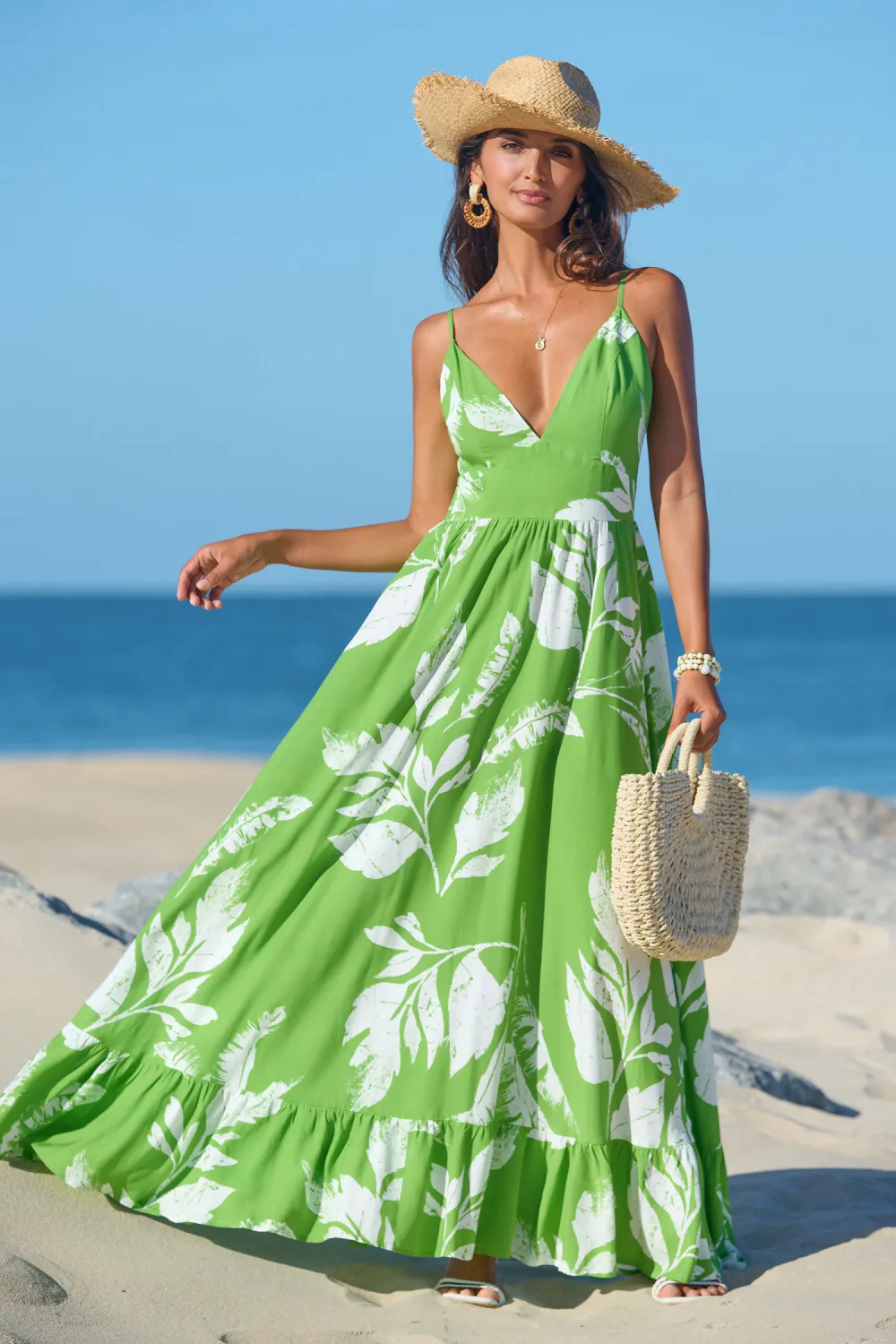 Lemon Blossom Tropical Midi Dress