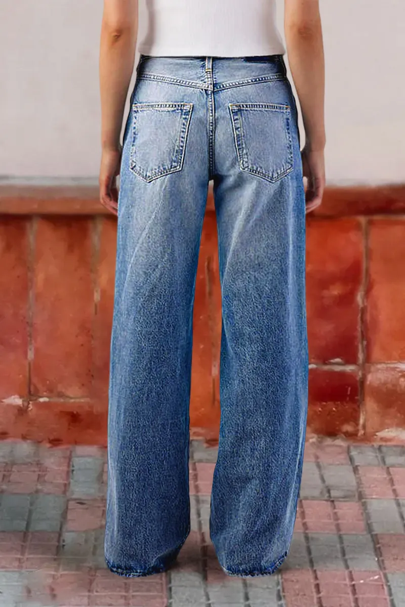 Wash Straight Leg Mid Waist Jeans