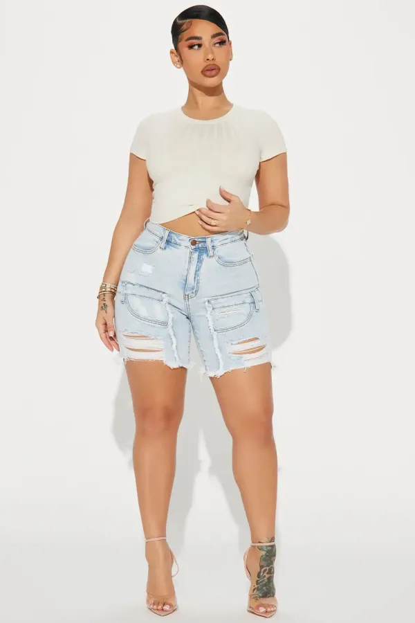 Coming Together Stretch Denim Bermuda Shorts - Light Wash