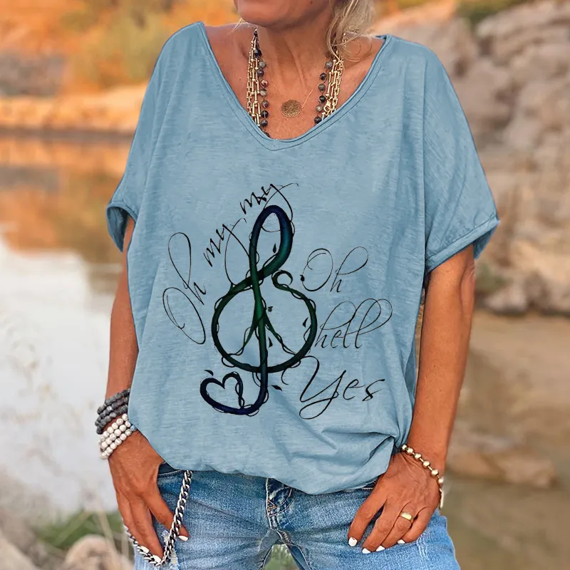 Musical Symbol Printed Basic T-shirt For Women
