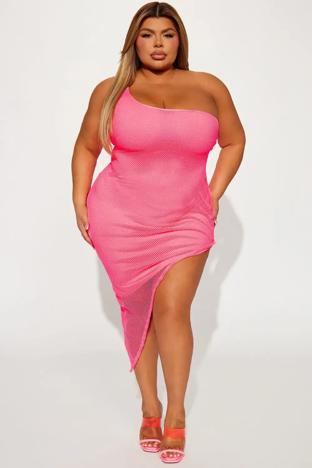 Mariah Net Midi Dress - Neon Pink