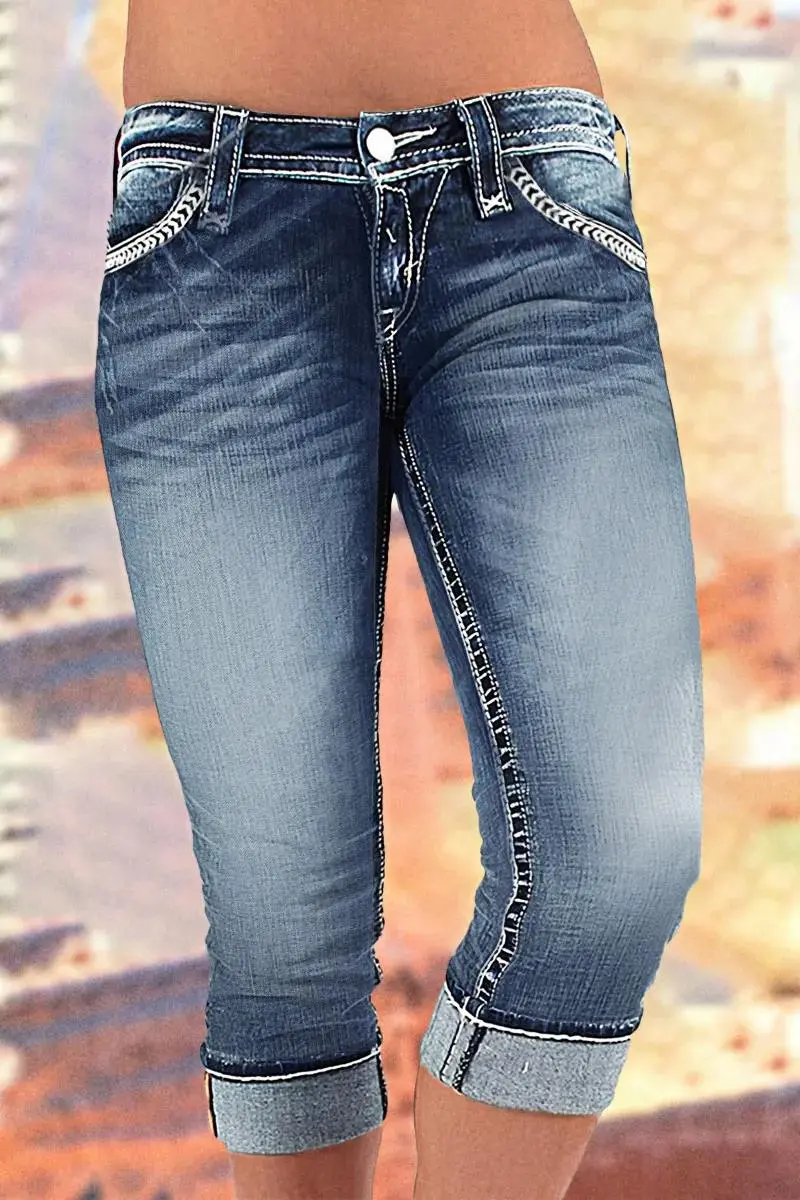 Wash High Stretch Roll Hem Mid Rise Skinny Jeans
