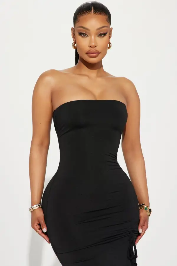 Jenna Ruched Midi Dress - Black